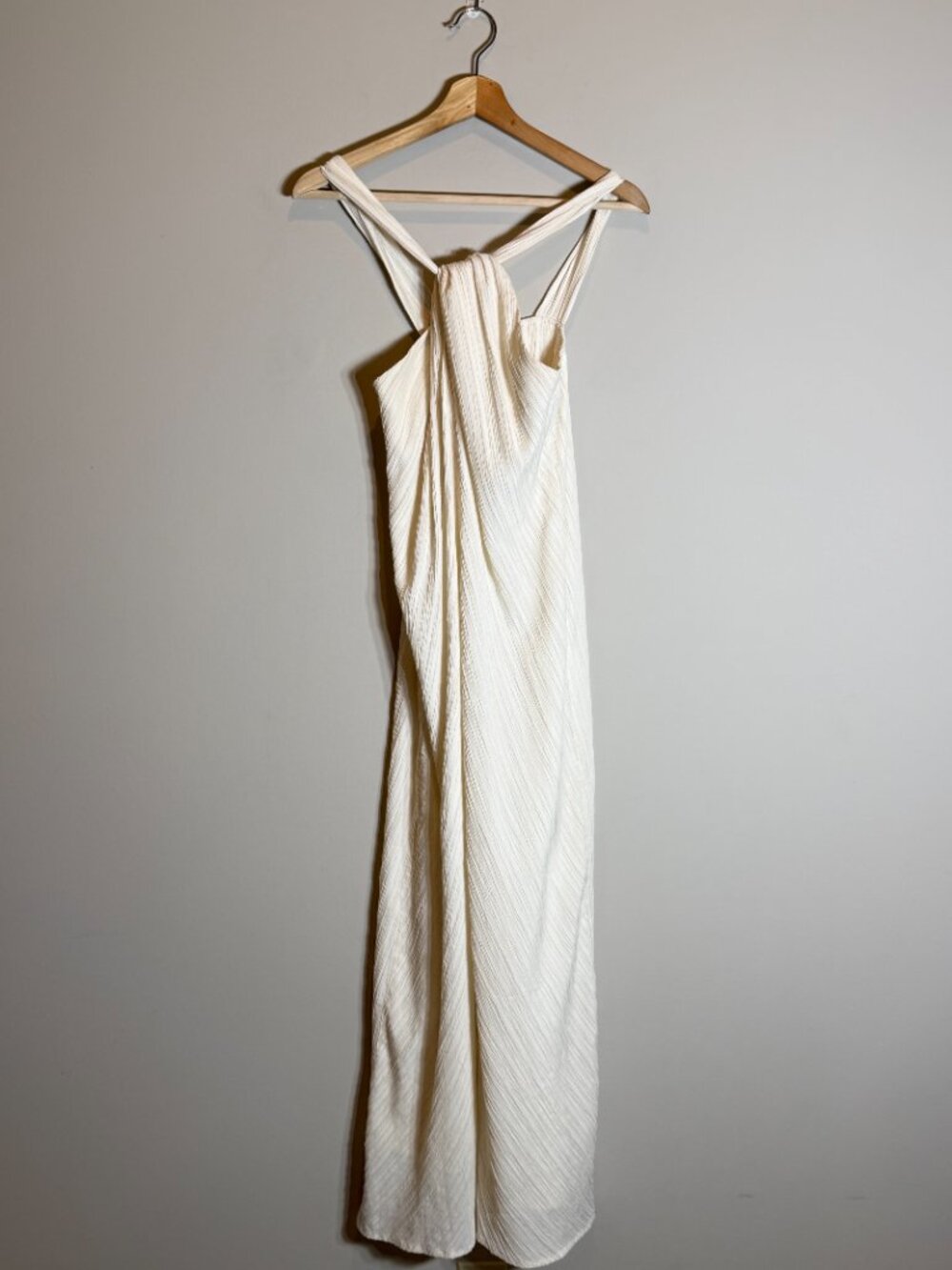 Commense Creamy Halter Long Maxi Dress Women's Small Ivory Textured Flowy Beach - Picture 4 of 15